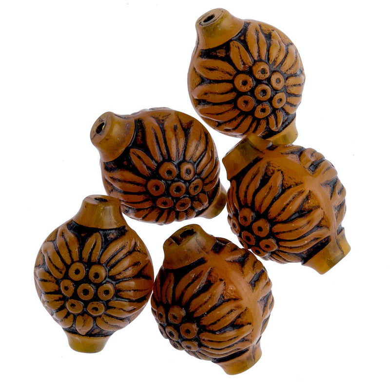 Vintage West German molded black on tan plastic bead 15x12mm. Pkg of 10.