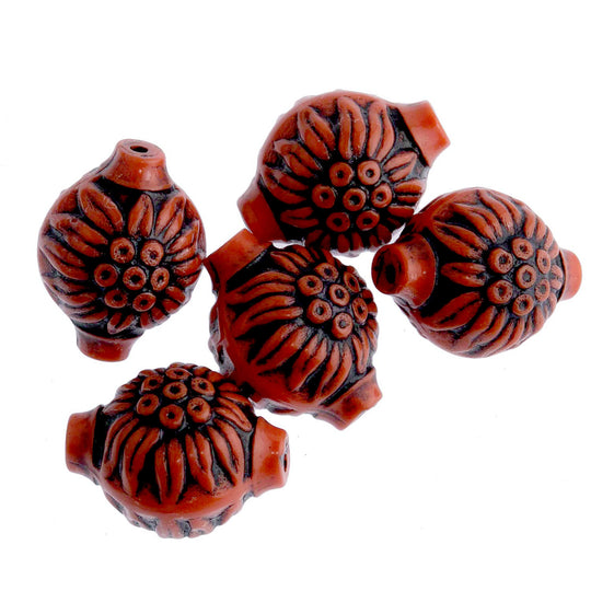 Vintage West German molded plastic black on coral 15x12mm.. Pkg of 10. b6-159