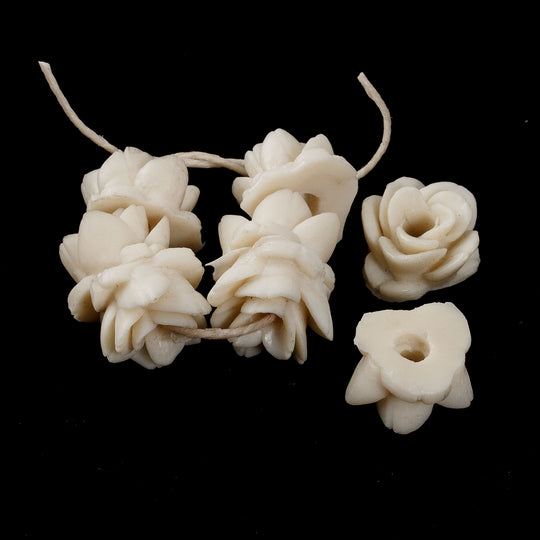 Carved-look White Rose, Cabochon with center hole, 8x12mm. Pkg 12.  b6-162