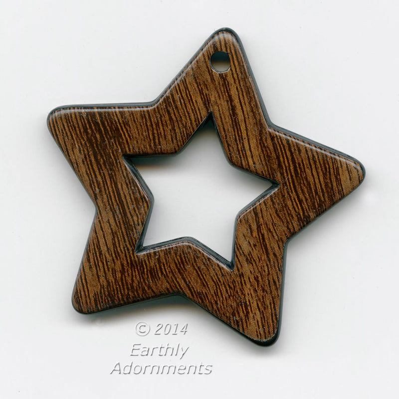 Vintage black plastic 5 pointed star pendant with wood
