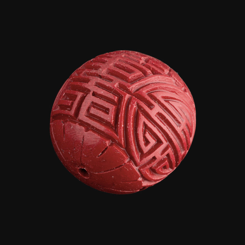 Large carved 30mm cinnabar round bead, pkg of 1.
