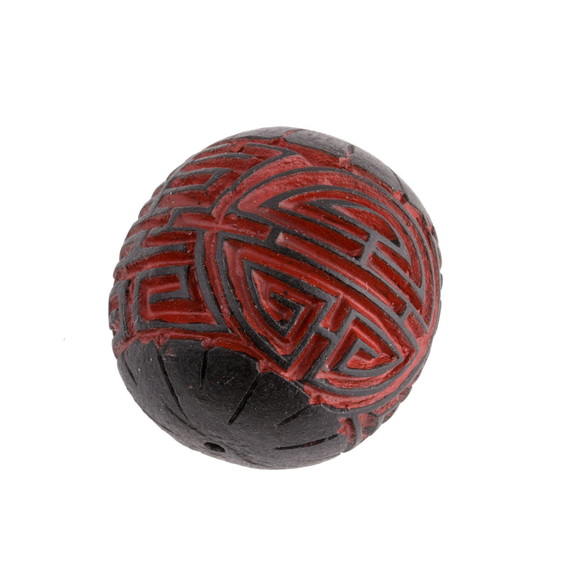 Large carved black over red cinnabar round. 30mm. Pkg of 1.