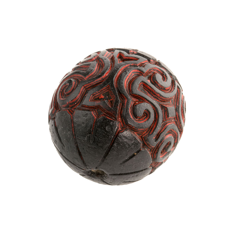 Very rare old Chinese deep carved black and red cinnabar genuine lacquer beads 30mm.