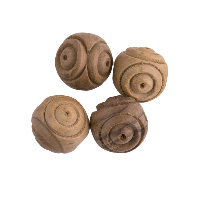 Vintage carved olive wood beads. 18mm. Pkg of 4.