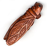 Cicada boxwood Ojime. 12x35mm. Pkg. of 1. 