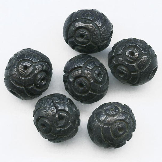 Antique French carved Corozzo beads 6mm pkg of 15. b7-wo248