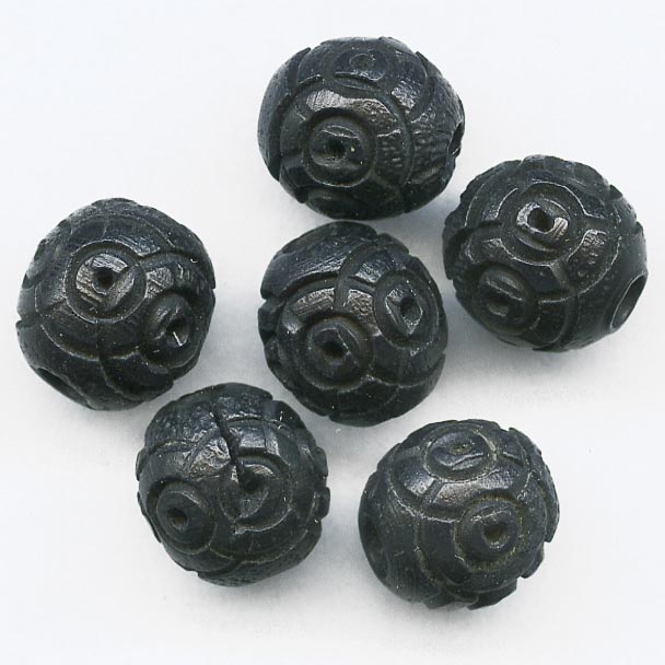 Antique French carved black Corozzo Tagua Palm beads. 8mm pkg of 10 