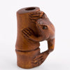 Frog on bamboo stalk boxwood ojime bead, 28x20mm, sold individually.