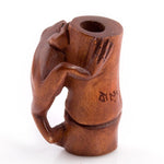 Frog on bamboo stalk boxwood ojime bead, 28x20mm, sold individually.