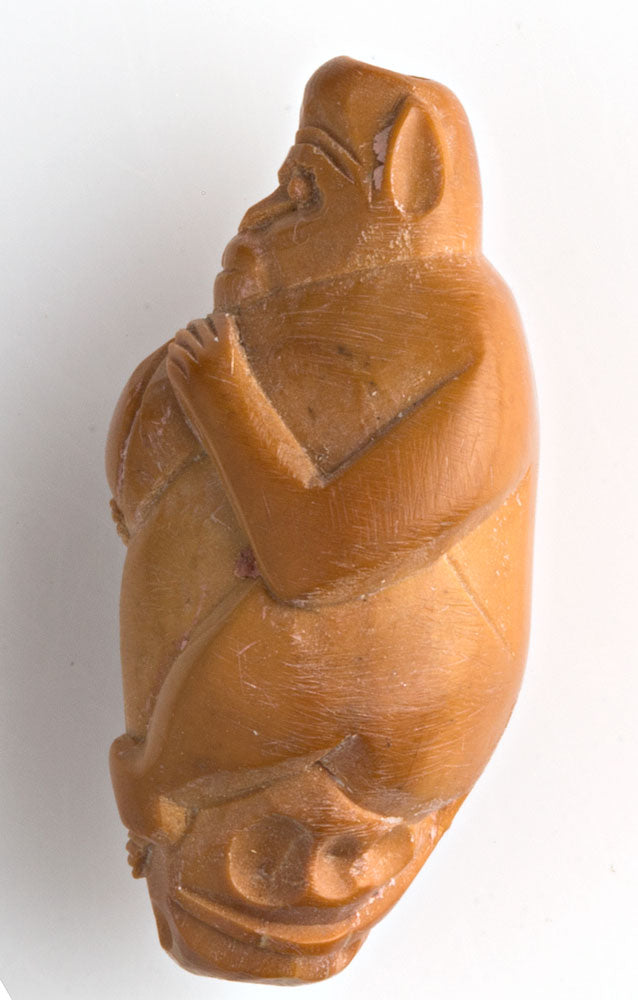 Vintage Chinese carved fruit pit Hedaio bead depicting monkey. 1 pc. 