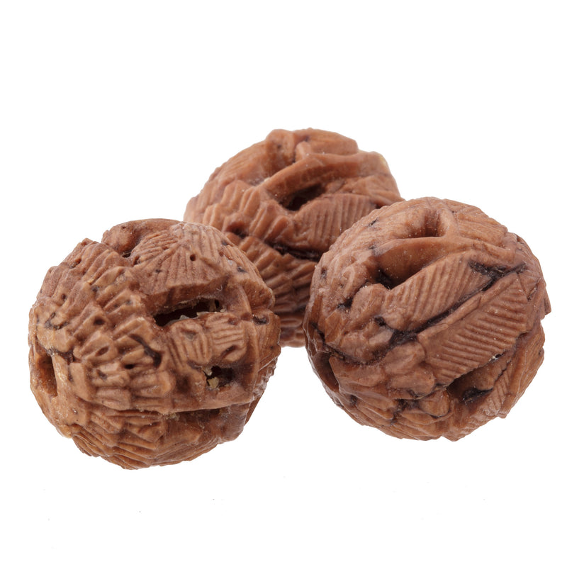 Vintage Chinese carved nut beads. Intricate detail of foliage and flowers.  14-15mm. 1 pc. 