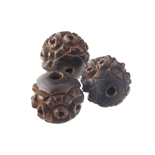 Antique carved wood beads. 19mm.  France.  c. 1910 Pkg2. B7-WO353
