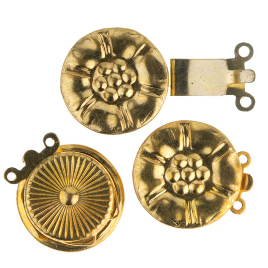 Vintage 2 strand solid brass daisy box clasp. 15mm. Pkg. 1. B8-0160