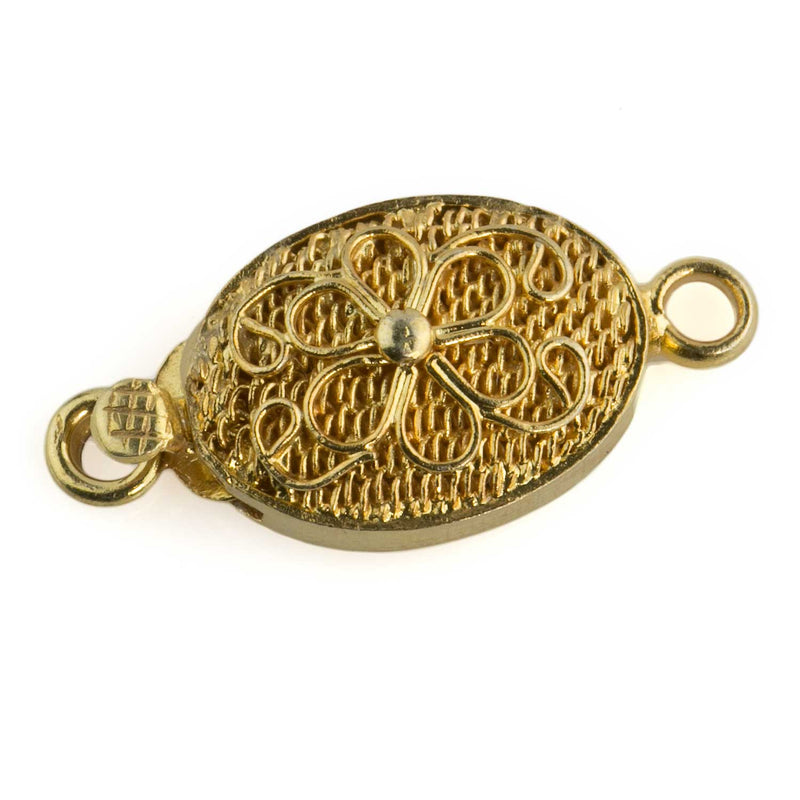 Vintage gold plated filigree single strand box clasp. 13x10mm. 