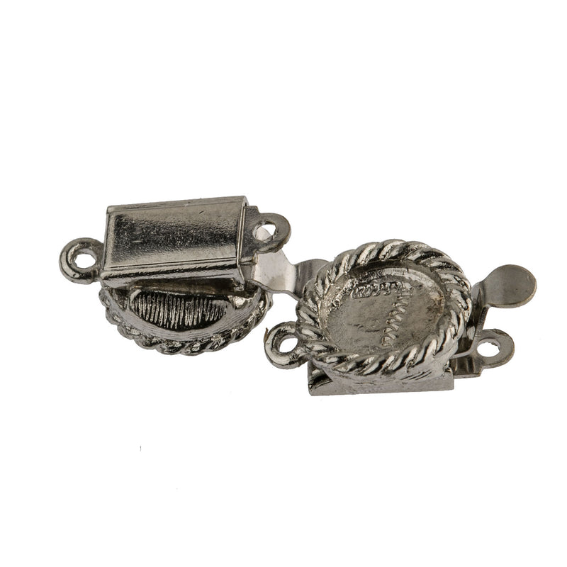 Vintage silver metal single strand box clasp w/ setting for 7mm stone, pkg of 2. 