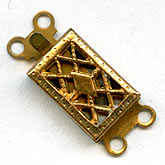 Vintage 2 strand red brass filigree box clasp, pkg of 4.