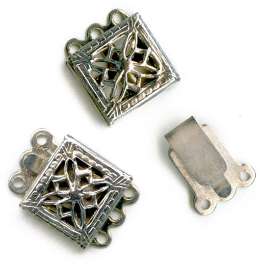 Vintage silver metal filigree 3 strand box clasp 8mm pkg of 2. b8-234(e)