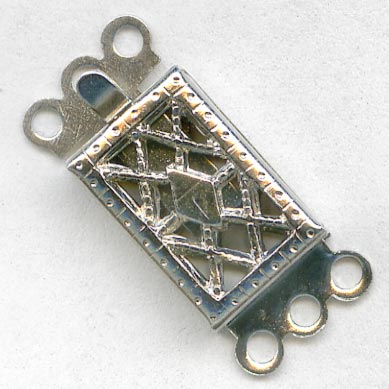 Vintage silver metal filigree 3 strand box clasp 10x6mm pkg of 2. b8-235(e)