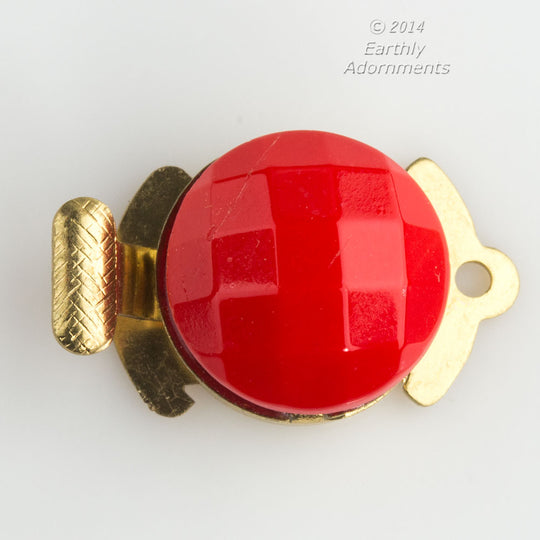 Single strand clasp with red faceted glass stone. 19x12mm. Sold