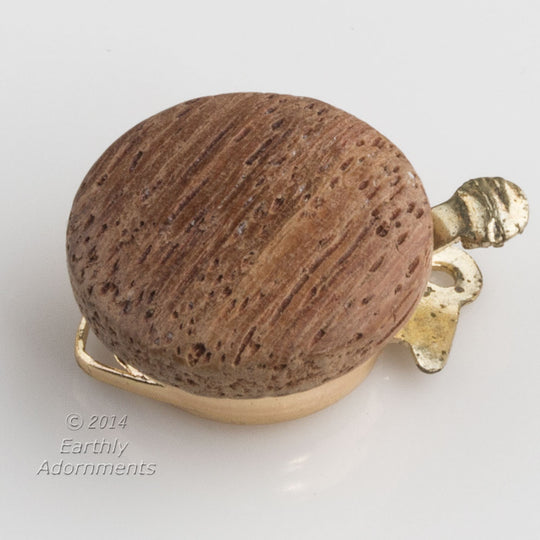 Vintage single strand push in clasp with light wood disk. 19x15mm. b8-320