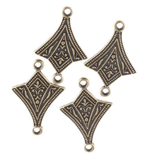Art Deco style oxidized brass connectors 13 x 20mm. Pkg of 4. B9-0476
