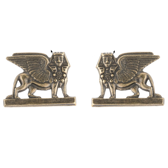 Vintage oxidized brass sphinx stampings. 35x26mm. Package of 2. b9-0741