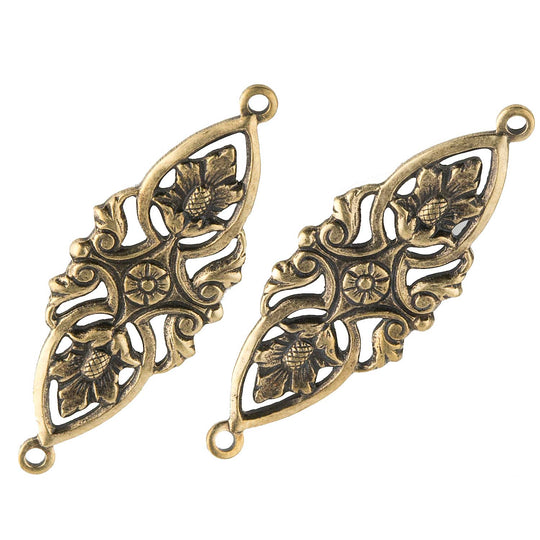 Stamped brass floral openwork connector. 35x12mm Pkg of 2. B9-0827(e)