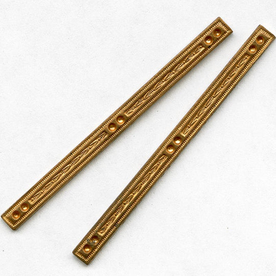 b9-0932-Vintage copper stamped narrow component with setting for tiny stones pkg of 2