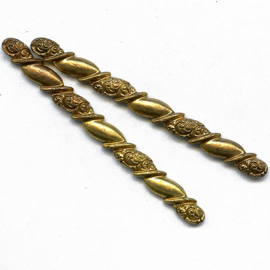 b9-0933-Vintage brass Victgorian style flat back narrow component 54mm pkg of 2