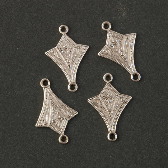 Art Deco style silver plated stamped brass connectors 13 x 20mm. Pkg of 4. B9-0476s
