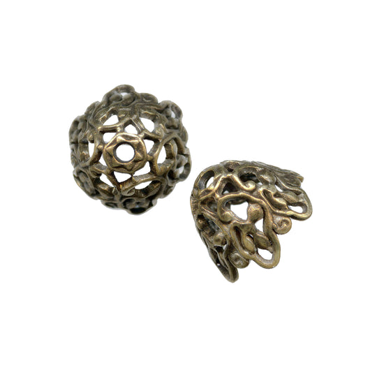 Stamped oxidized brass filigree bead cap. 7mm diameter x9mm Pkg.of 4. B9-0481