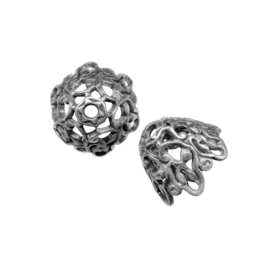 Silver plated stamped brass filigree bead cap. 7mm diameter x9mm Pkg.of 4. B9-0481s