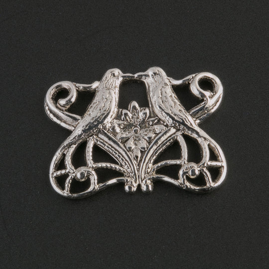 Art Nouveau style silver plated brass Filigree Love Bird Connector. 15x20mm. Pkg 1. b9-0488s
