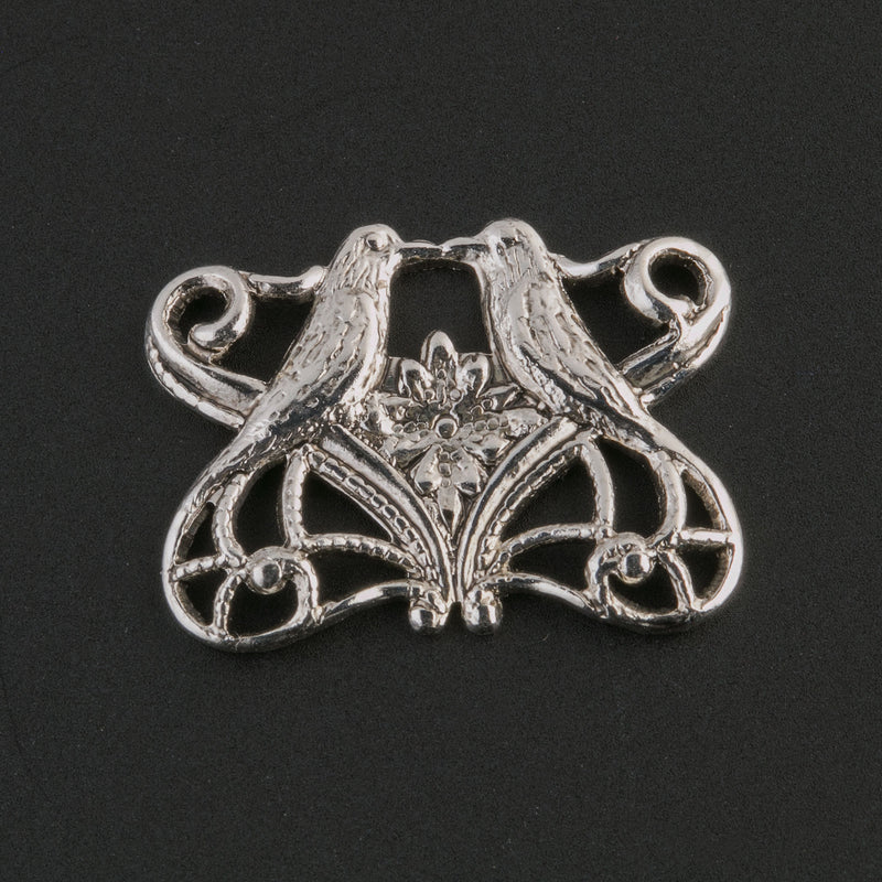 Art Nouveau style silver plated brass Filigree Love Bird Connector. 15x20mm. Pkg 1. 
