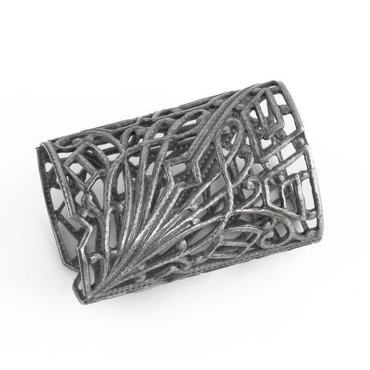 26mm silver plated brass filigree tube Connector. Art Deco style. Pkg. of 1. B9-0490s