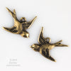 Oxidized brass bird 1 ring charm, 17x15mm, left & right. 1 pair.