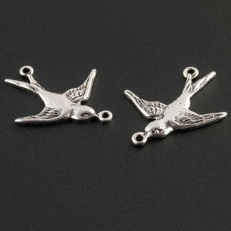 Silver plated stamped 2 ring bird connector, 19mm. Package of 2. 
