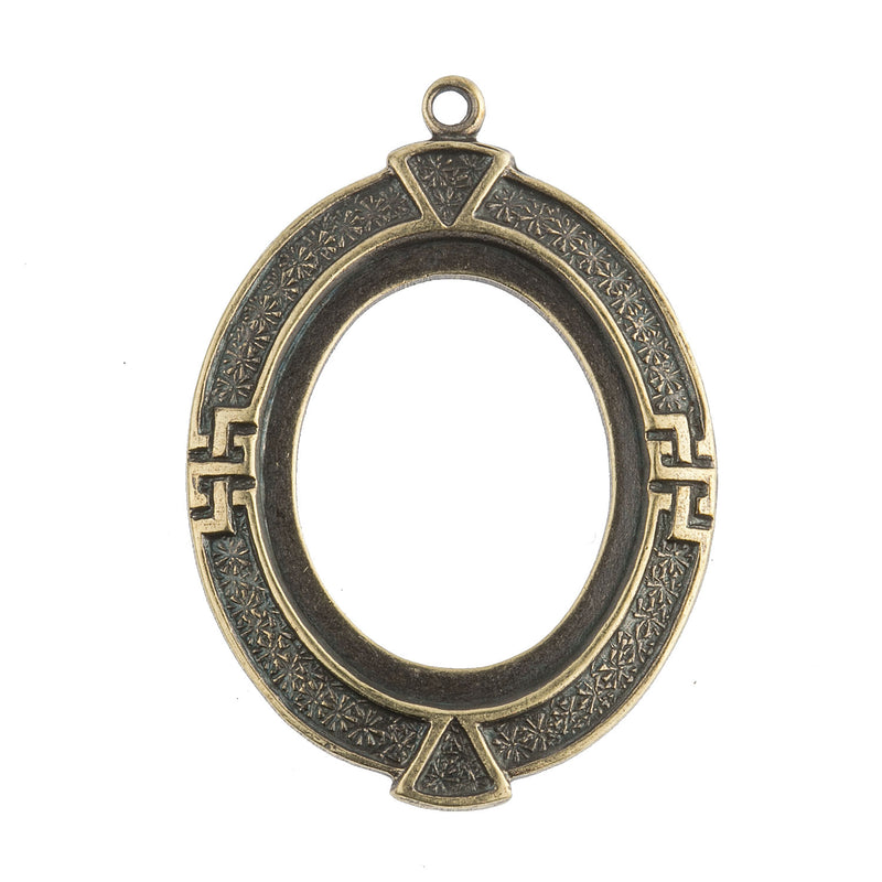 Oxidized brass oval frame pendant setting for 19x14mm cabochon. Sold individually. b9-0593-1