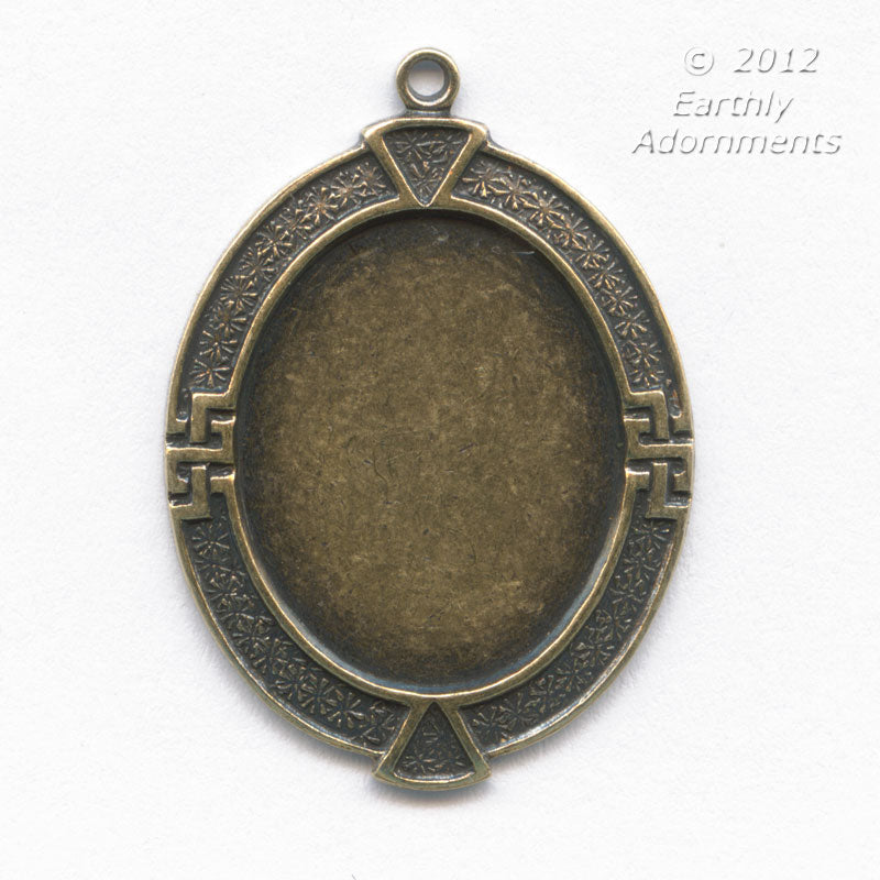 Oxidized brass pendant setting for 19x14mm cabochon, solid back. Sold individually.