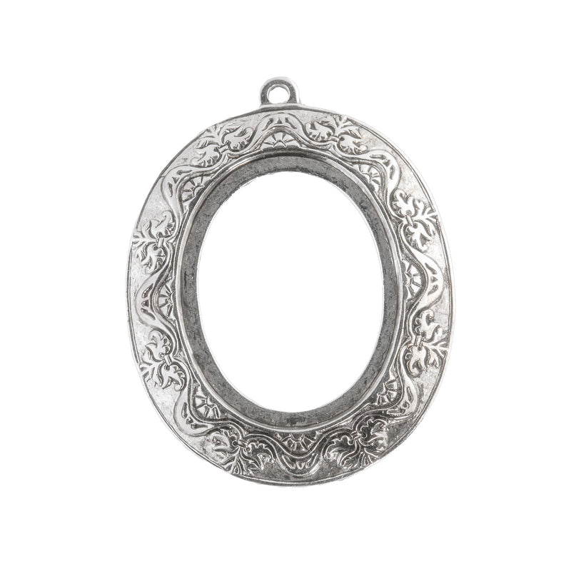 Sterling silver plated brass open back oval frame pendant setting for 25x20mm. Pkg. 1