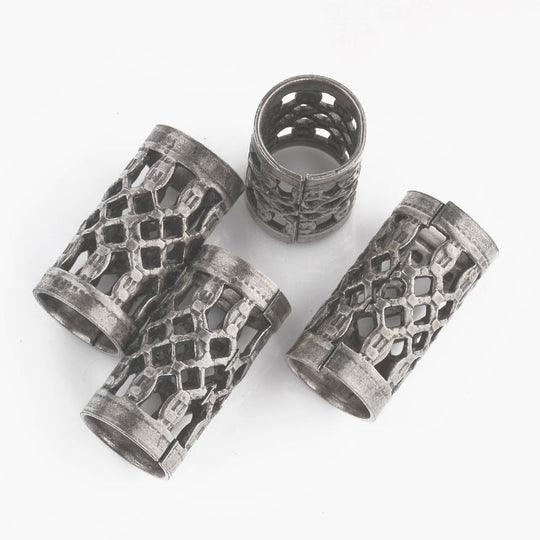 Silver plated stamped brass openwork tube bead. 11x6mm. Pkg of 4 b18-0609s