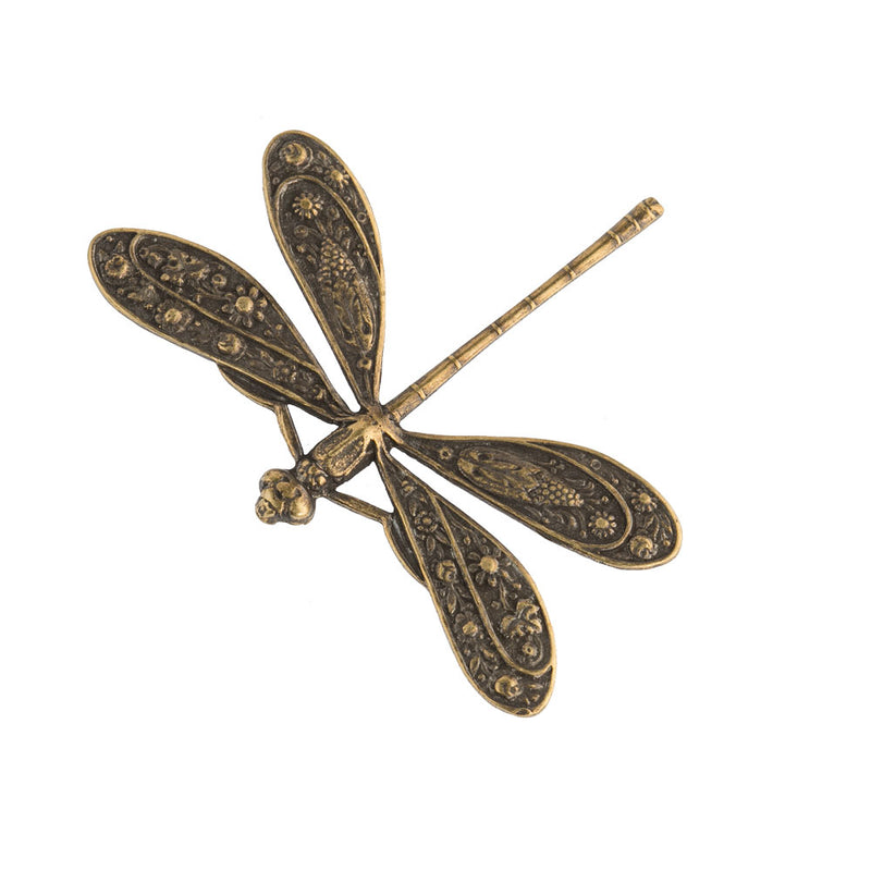 Ornate Dragonfly Stamping in Solid Brass. 3 rings.  44x50mm. Sold Individually.