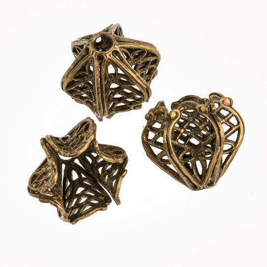 Oxidized Brass Filigree Fluted Basket Beadcap. 11mm with 8mm opening. Package of 2. b9-0621 b9-0621
