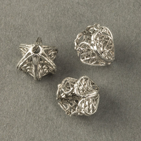 Sterling Silver Plated Brass Filigree Fluted Basket Beadcap. 11mm with 8mm opening. Package of 2. b9-0621s