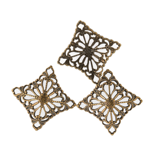 Oxidized Brass Filigree Domed Square Connector. 20mm diagonal width. Package of 2. b9-0626-1