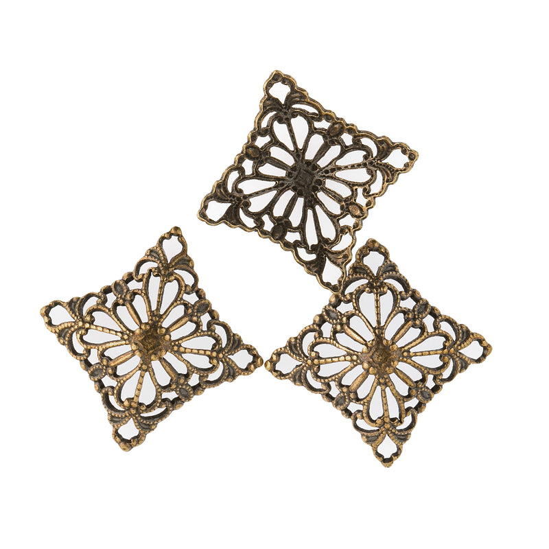 Oxidized Brass Filigree Domed Square Connector. 20mm diagonal width. Package of 2.
