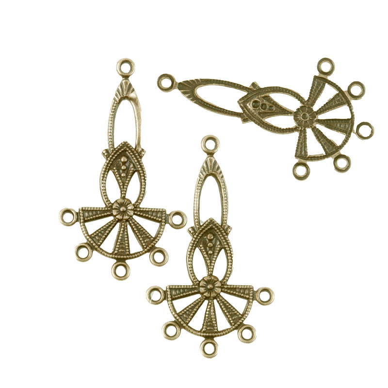 Vintage brass filigree chandelier drop. 30x17mm Pkg. of 2.