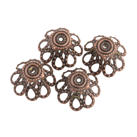 Fancy Antiqued Copper-Finish Bead Caps. Turkey. Pkg. of 6. b9-0695