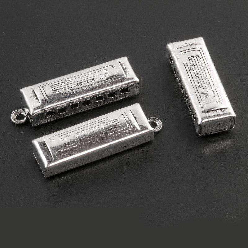 Vintage silver plated  harmonica charm. 25x8mm Pkg. of 1.