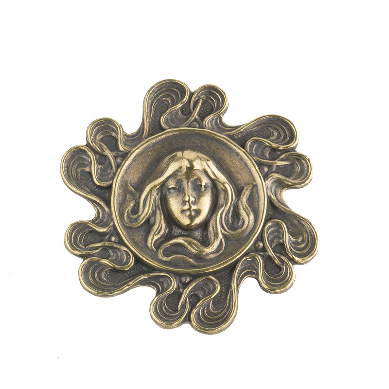 Vintage Art Nouveau style antiqued brass stamping of Medusa. Pkg. of 1.
